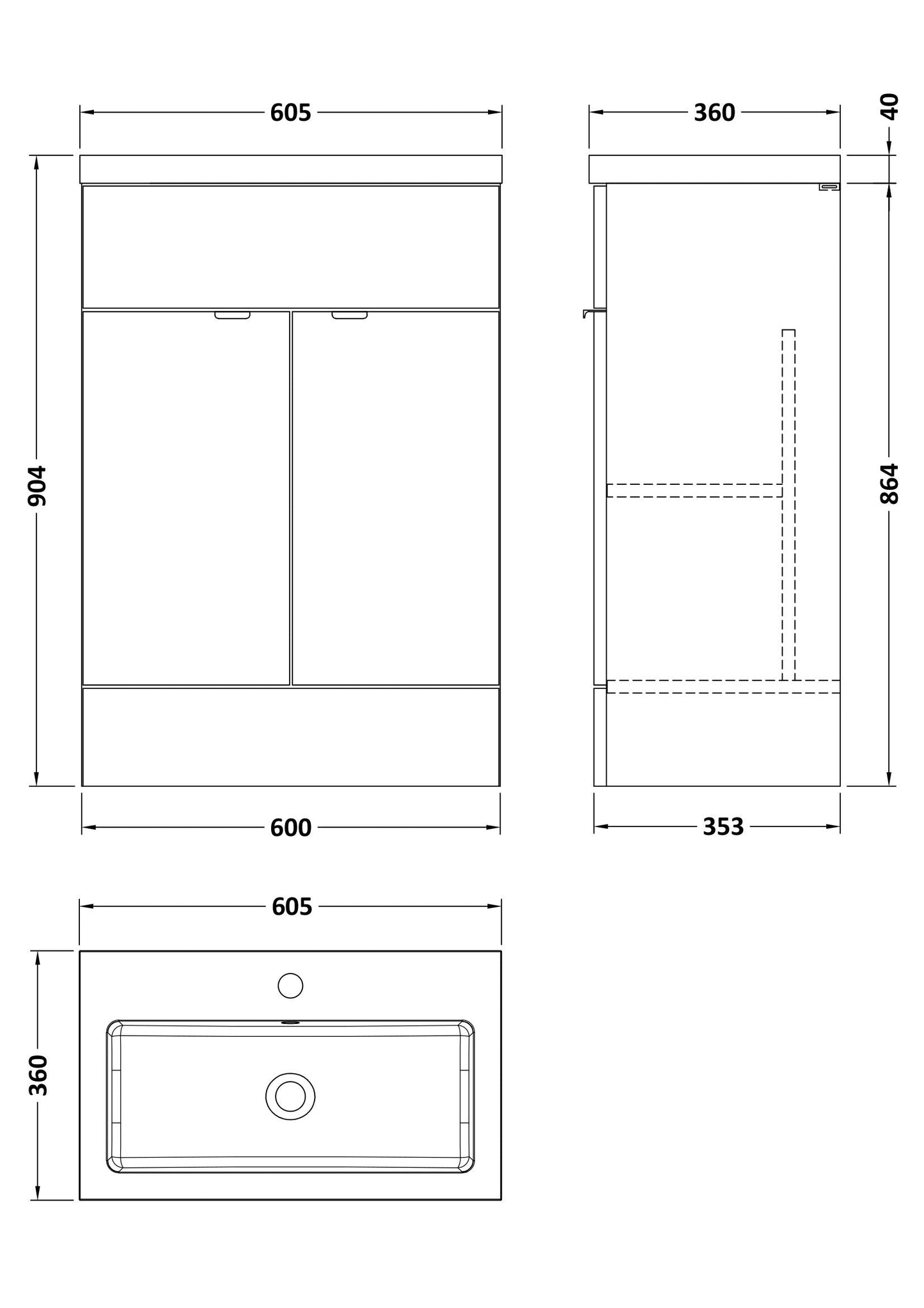 Hudson Reed Fusion 600mm Gloss White Floor Standing 2 Door Vanity Unit With Basin