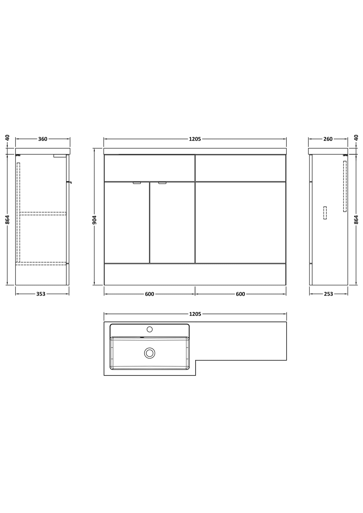 Hudson Reed Fusion 1200mm Left Hand Gloss White Floor Standing 2 Door Vanity Basin & Toilet Combination Unit