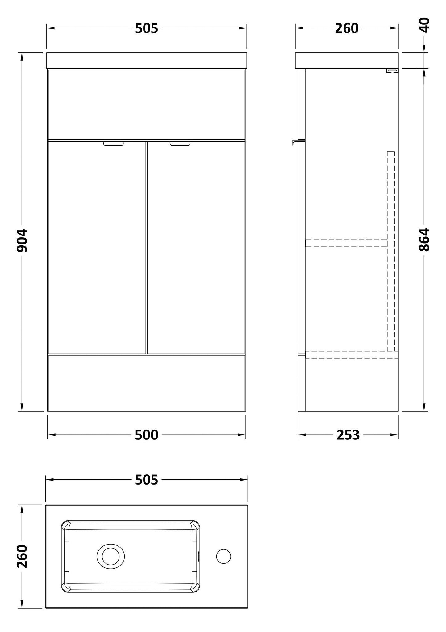 Hudson Reed Fusion Compact 500mm Floor Standing 2 Door Vanity Unit With Polymarble Basin