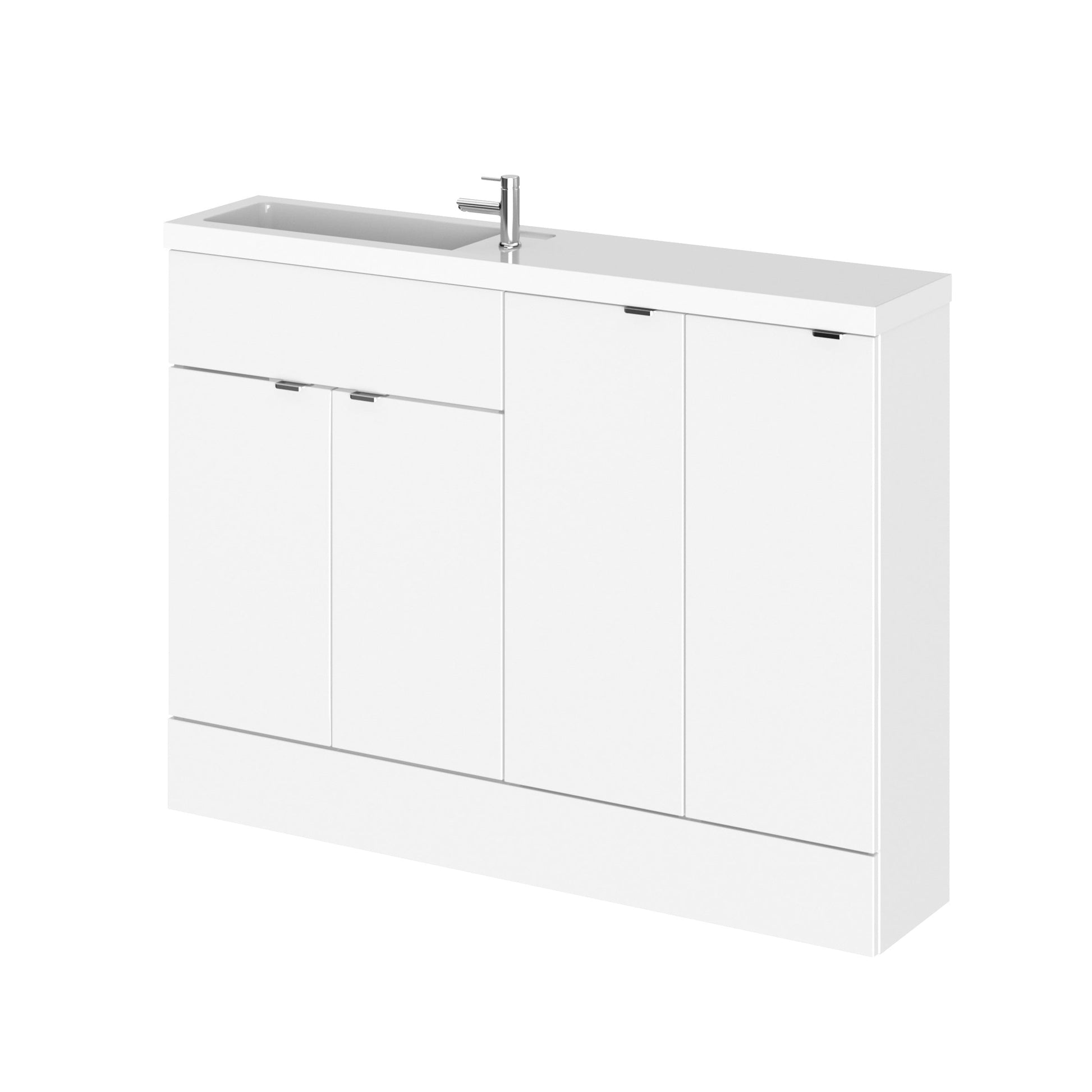Hudson Reed Fusion Compact 1200mm Gloss White 2 Door Floor Standing Vanity Basin Combination With Handles