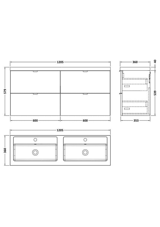 Hudson Reed Fusion 1200mm Vanity Unit With Twin Polymarble Basin
