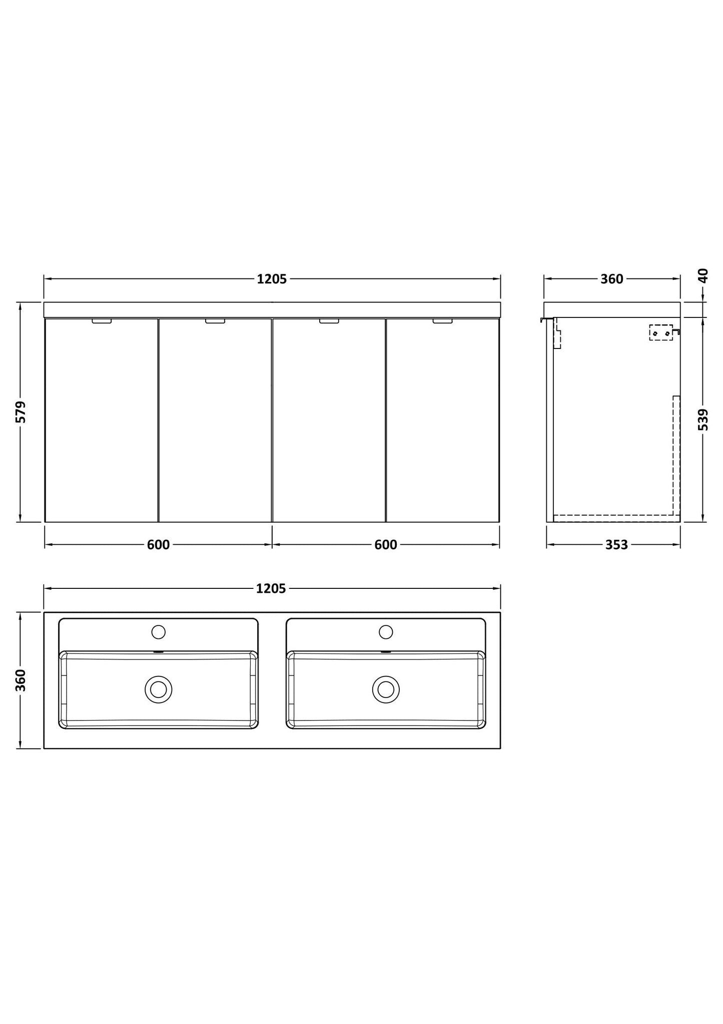 Hudson Reed Fusion 1200mm Wall Hung Vanity Unit & Twin Polymarble Basin