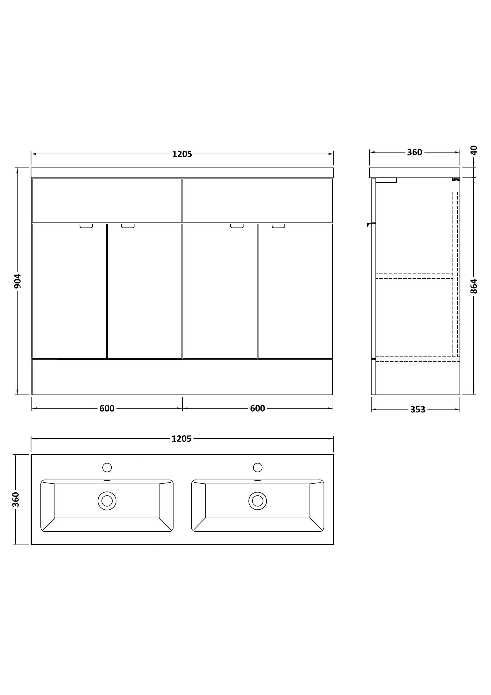Hudson Reed Fusion 1200mm Floor Standing 4 Drawer Vanity Unit & Twin Basin With Soft Close