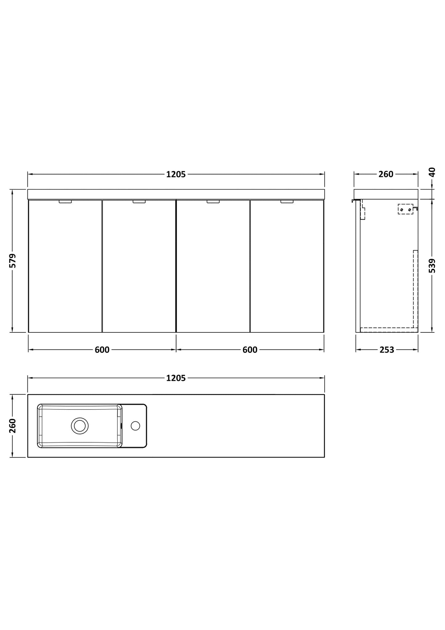 Hudson Reed Fusion 1200mm Compact Wall Hung Vanity Unit & Basin