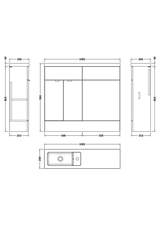 Hudson Reed Fusion Compact 1000mm Floor Standing 2 Door Vanity Unit & Toilet Combination With Handles