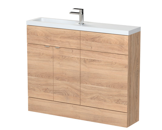 Hudson Reed Fusion 1100mm Bleached Oak Compact Combination Vanity Unit With Handles
