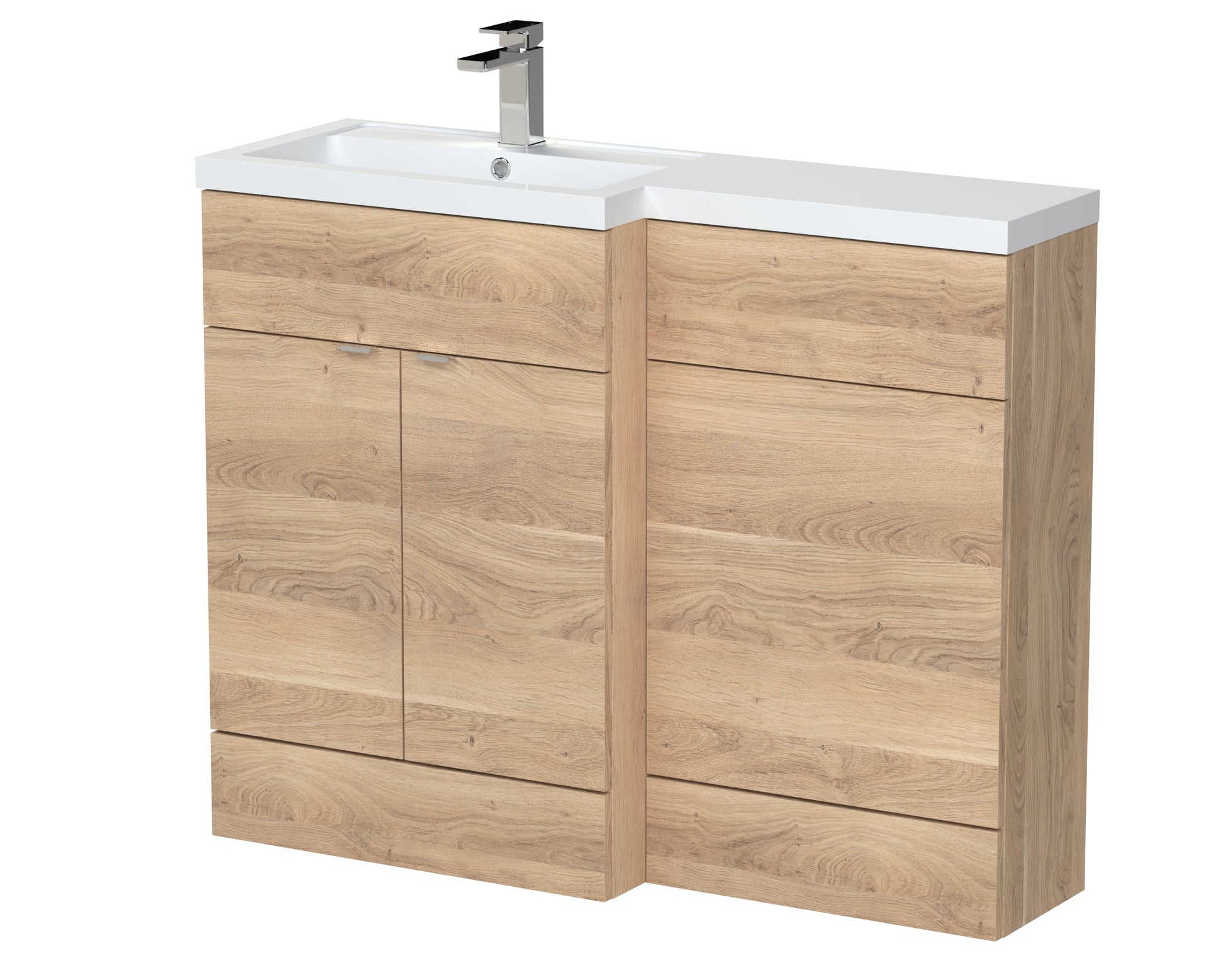 Hudson Reed Fusion 1100mm Left Hand Bleached Oak Combination Unit Including Basin, Handles