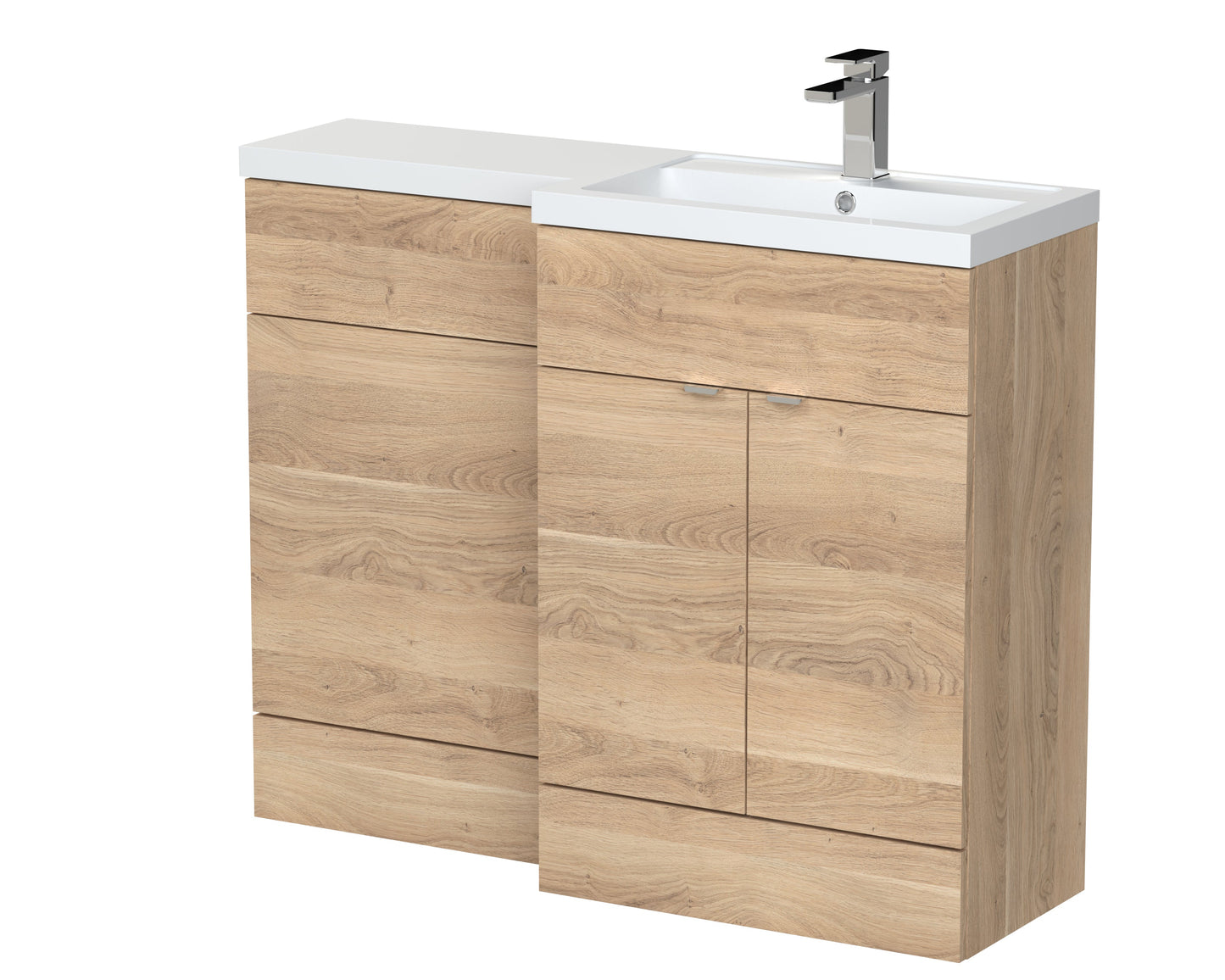 Hudson Reed Fusion 1100mm Right Hand Bleached Oak Combination Unit With Handles, With Overflow