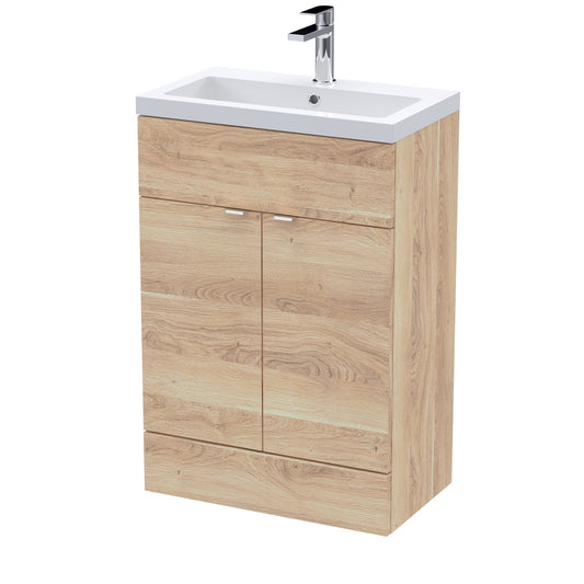 Hudson Reed Fusion 600mm Bleached Oak Floor Standing Vanity Unit & Basin With Handles