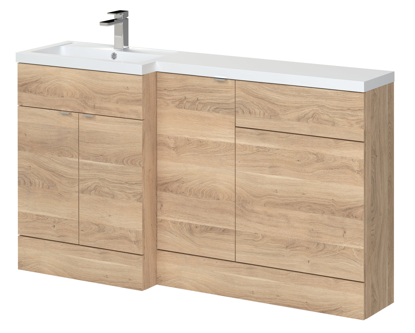 Hudson Reed Fusion 1500mm Left Hand Bleached Oak Combination Basin Unit With Basin, Handles & Overflow