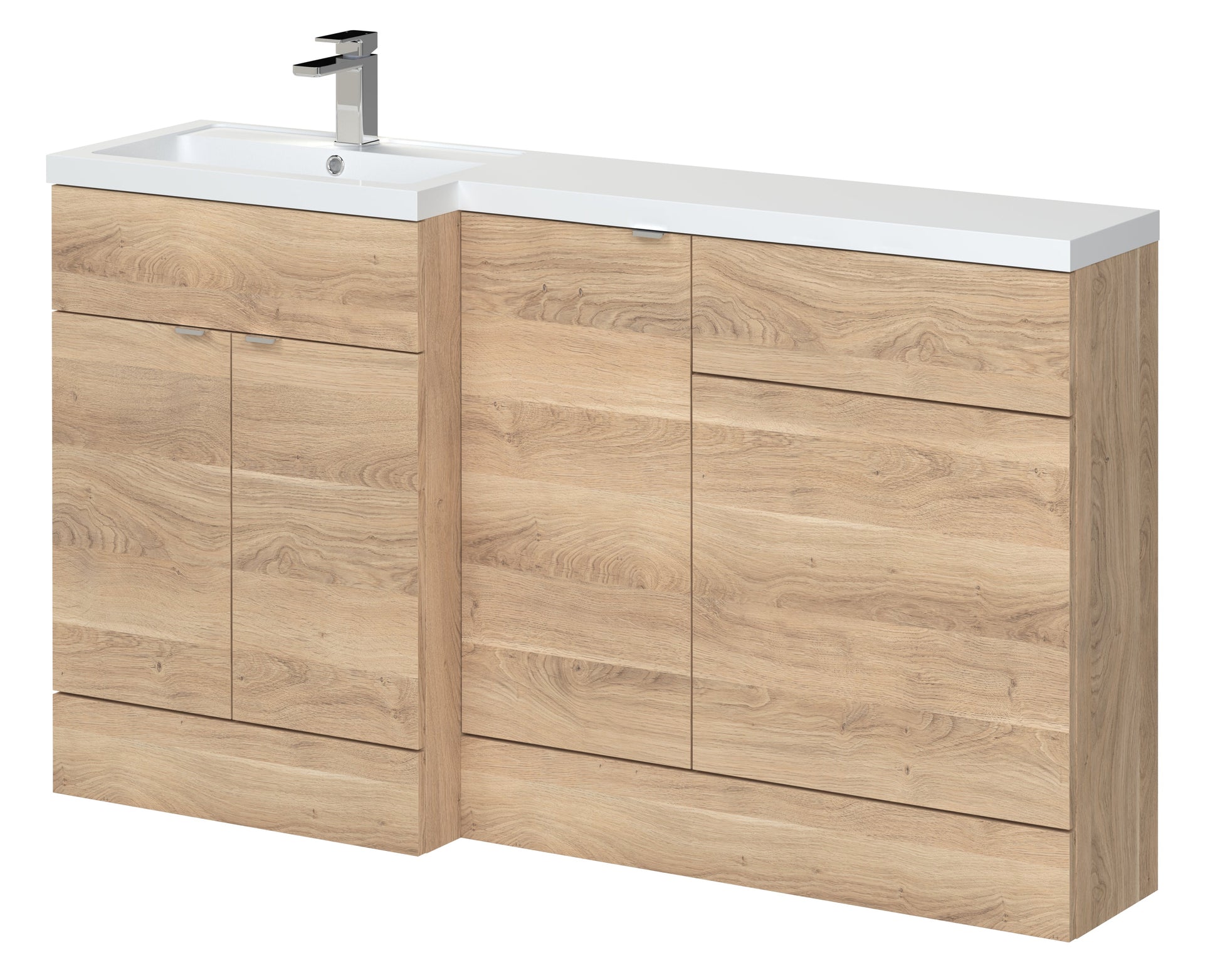 Hudson Reed Fusion 1500mm Left Hand Bleached Oak Combination Basin Unit With Basin, Handles & Overflow