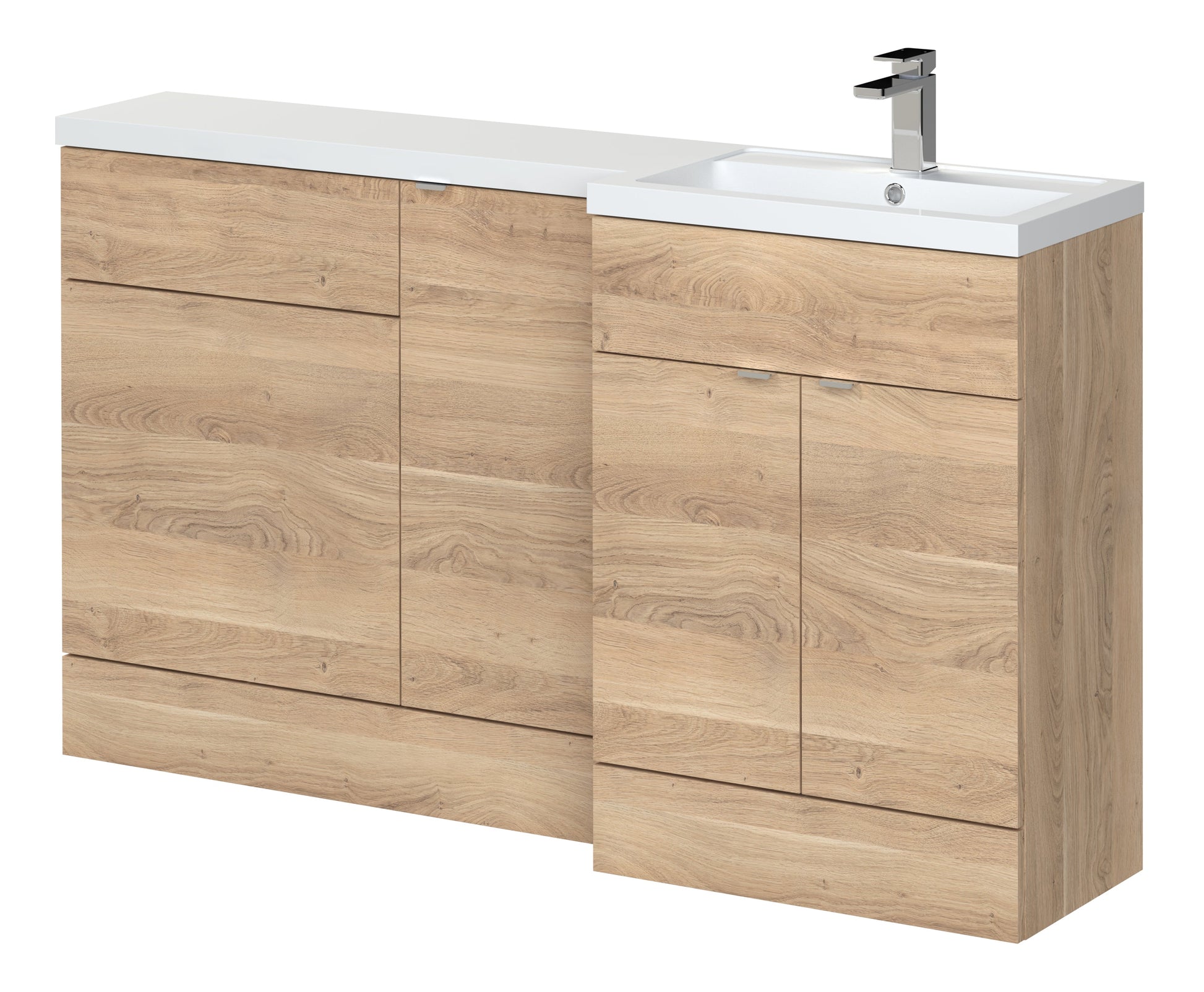 Hudson Reed Fusion 1500mm Bleached Oak Right Hand Combination Unit With Handles & Overflow