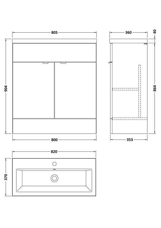 Hudson Reed Fusion 800mm Bleached Oak Vanity Unit & Basin With Handles