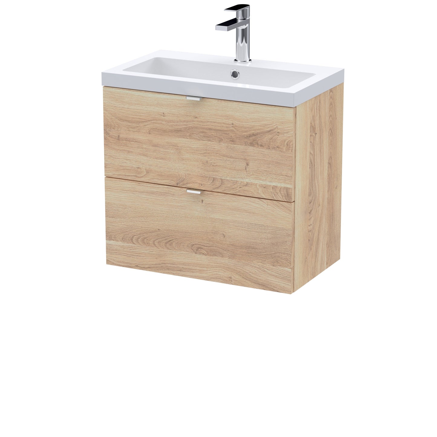 Hudson Reed Fusion 600mm Bleached Oak Wall Hung 2-Drawer Unit & Basin With Soft Close Drawers