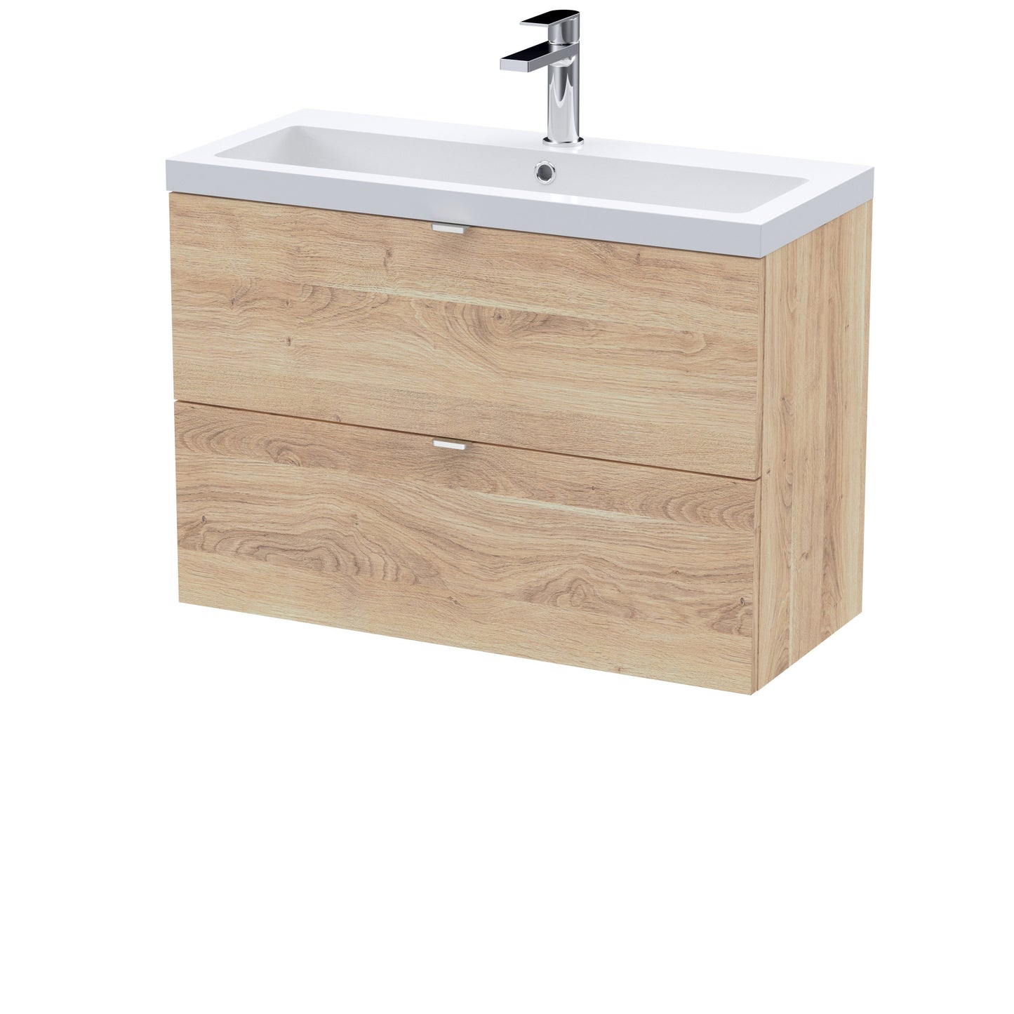 Hudson Reed Fusion 800mm Bleached Oak Wall Hung 2-Drawer Unit & Basin With Soft Close Drawers