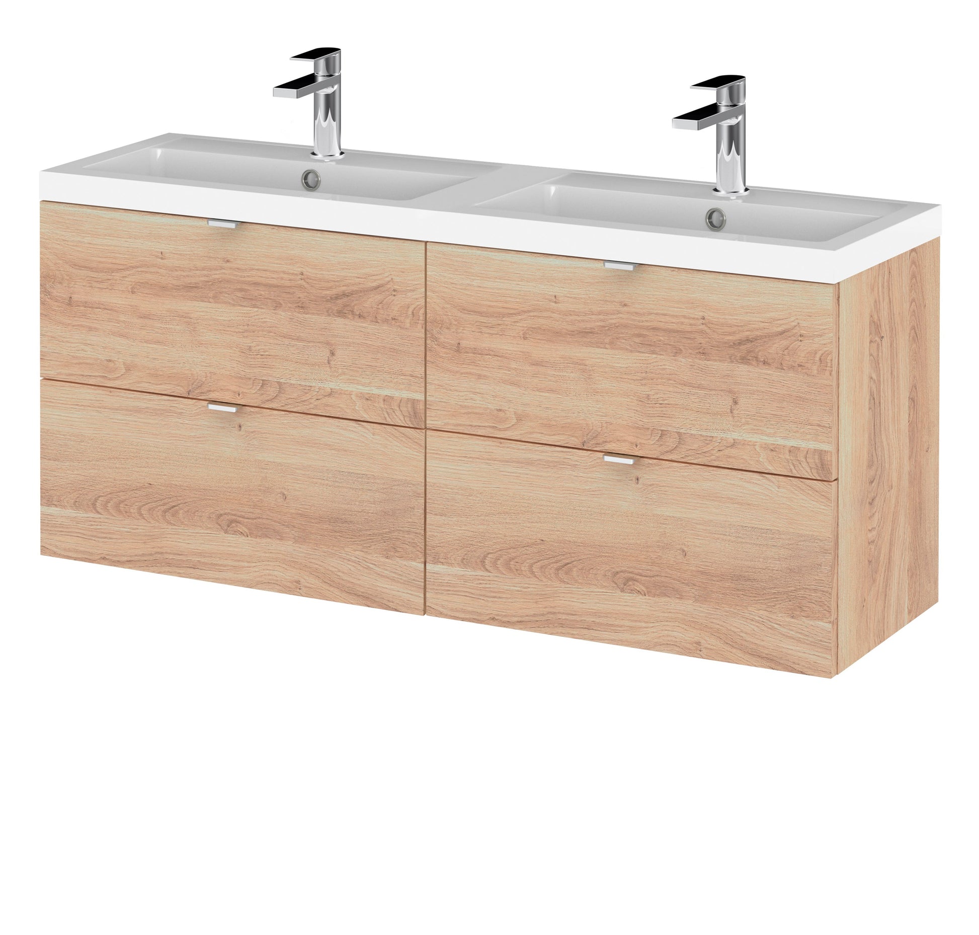 Hudson Reed Fusion 1205mm Wall Hung Bleached Oak 4-Drawer Vanity Unit With Double Basin