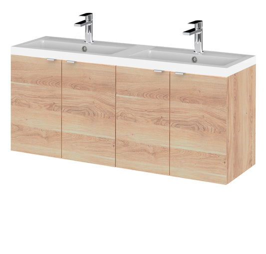 Hudson Reed Fusion 1200mm Bleached Oak 4-Door Wall Hung Vanity Unit With Double Basin
