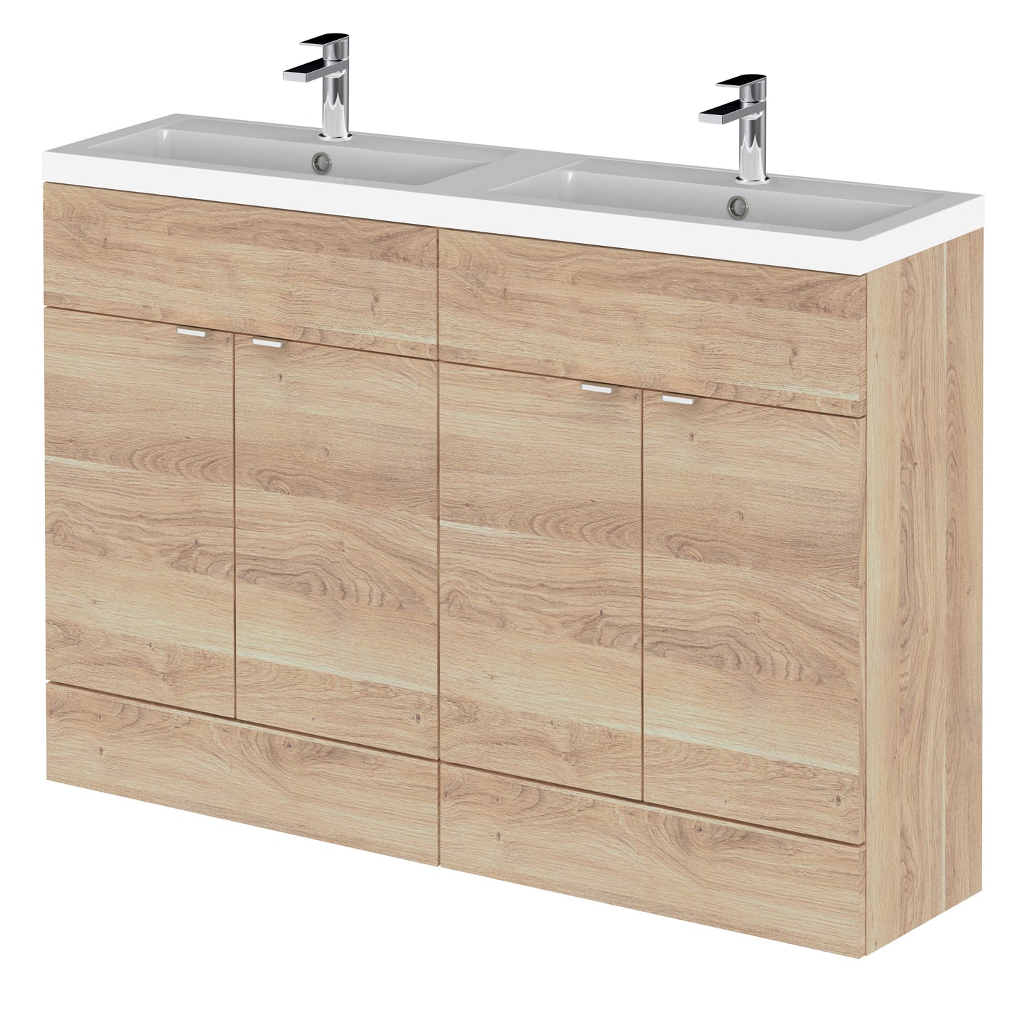 Hudson Reed Fusion 1205mm Bleached Oak 4-Door Floor Standing Vanity Unit With Double Basin