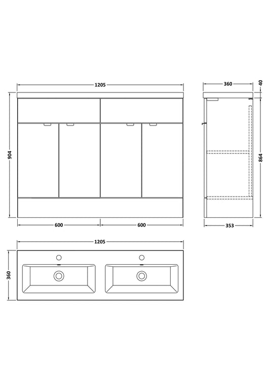 Hudson Reed Fusion 1200mm Bleached Oak Floor Standing 4-Door Vanity Unit with Double Basin