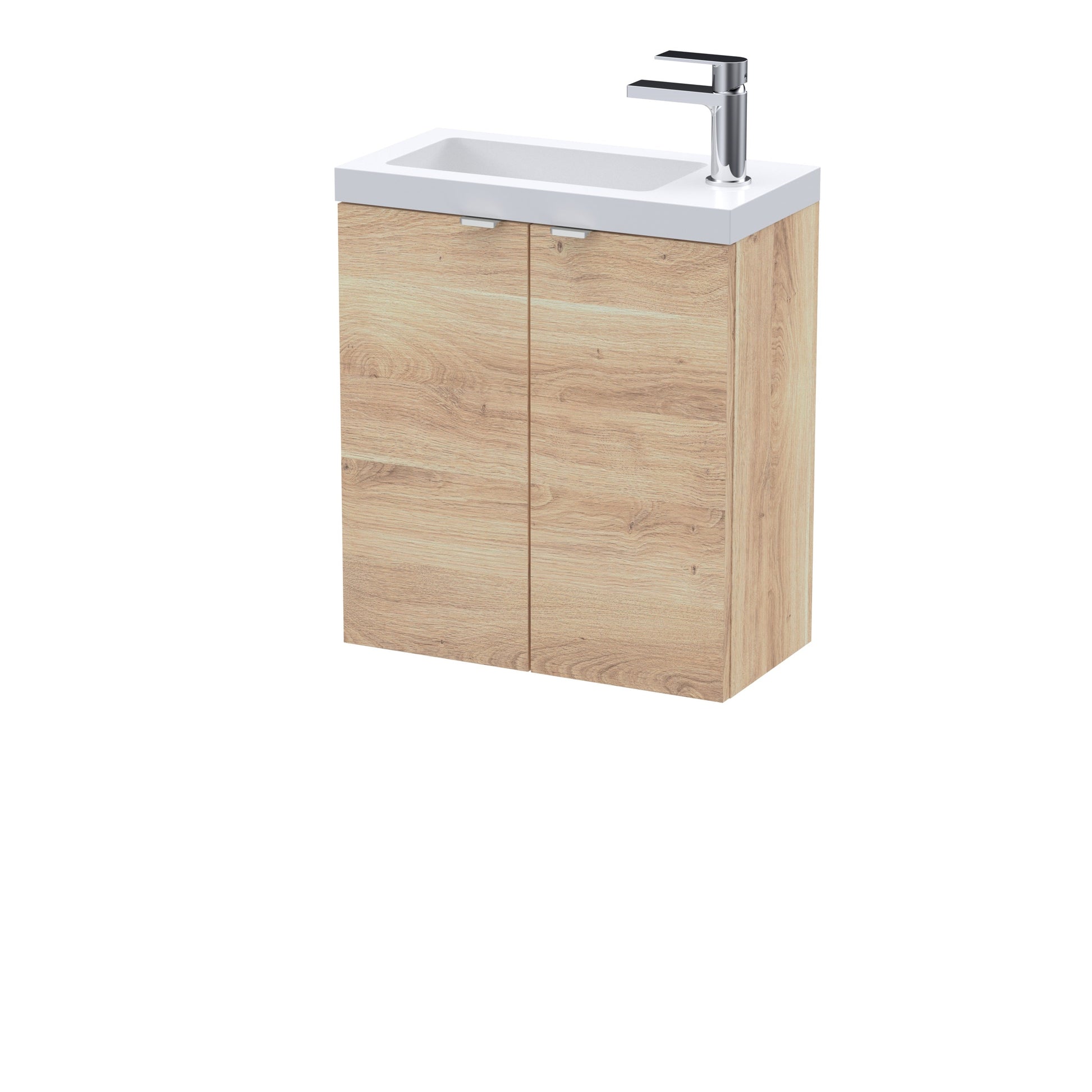 Hudson Reed Fusion 500mm Bleached Oak 2-Door Wall Hung Unit & Basin With Handles & Overflow