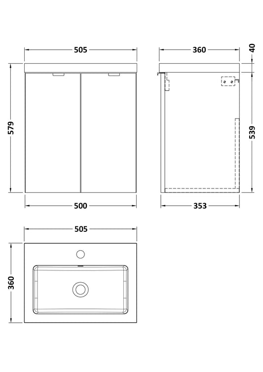 Hudson Reed Fusion 500mm Bleached Oak 2-Door Wall Hung Unit & Basin With Soft Close Doors