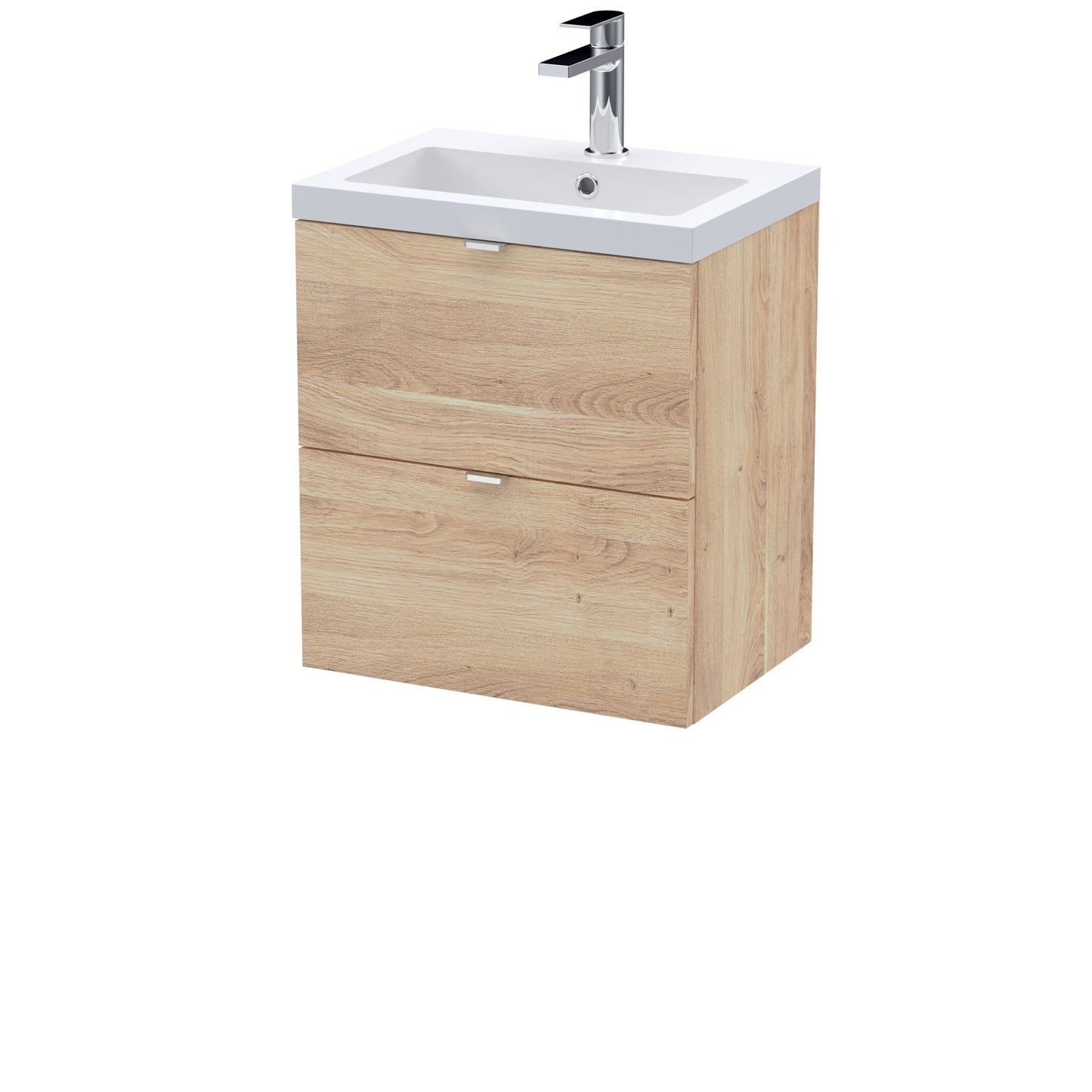 Hudson Reed Fusion 500mm Bleached Oak 2-Drawer Wall Hung Unit & Basin With Soft Close Drawers