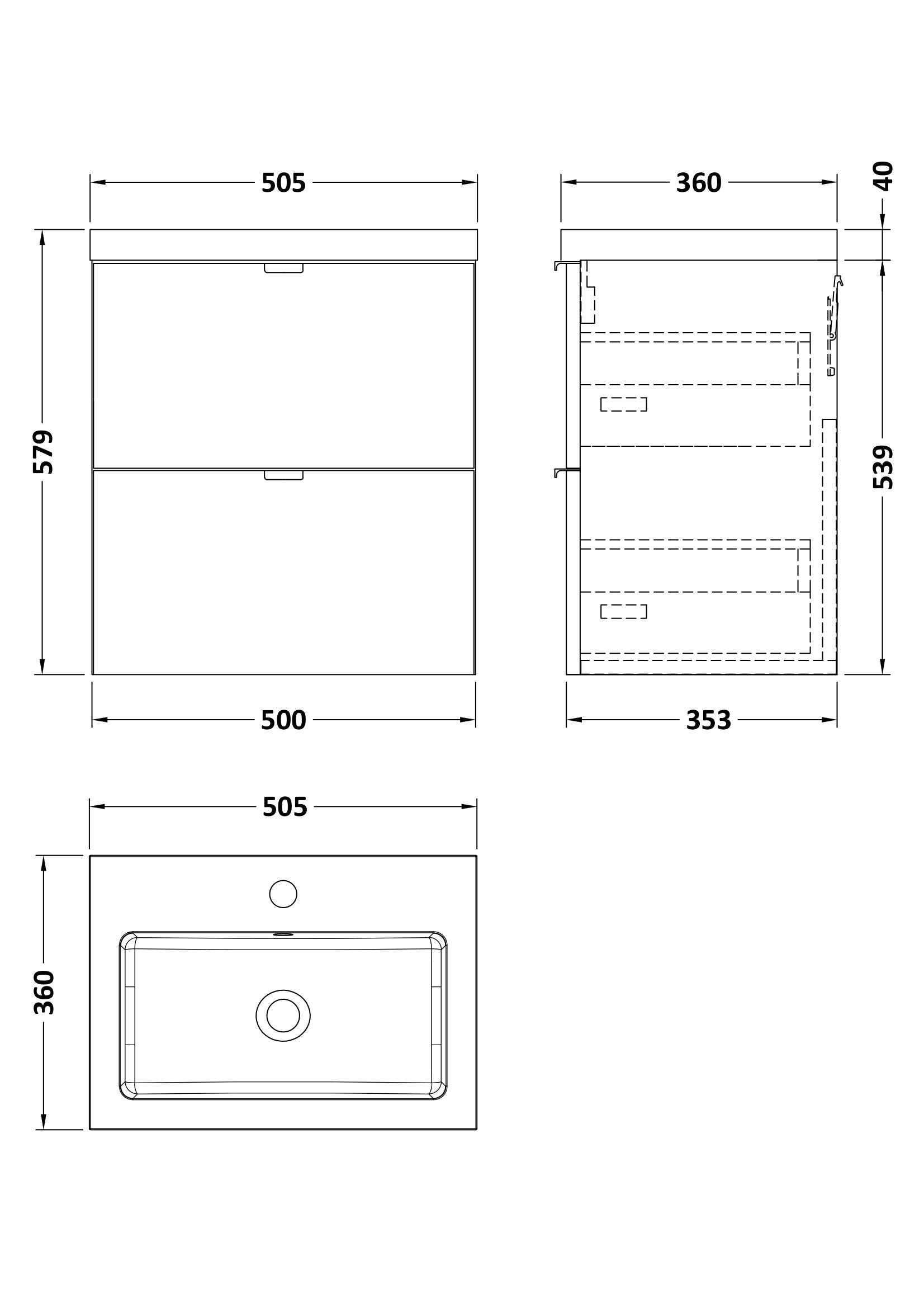 Hudson Reed Fusion 500mm Bleached Oak 2-Drawer Wall Hung Unit & Basin With Soft Close Drawers