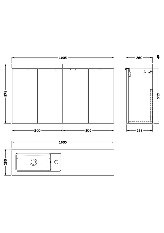Hudson Reed Fusion 1000mm Bleached Oak Wall Hung Combination Vanity Unit With Basin and Handles