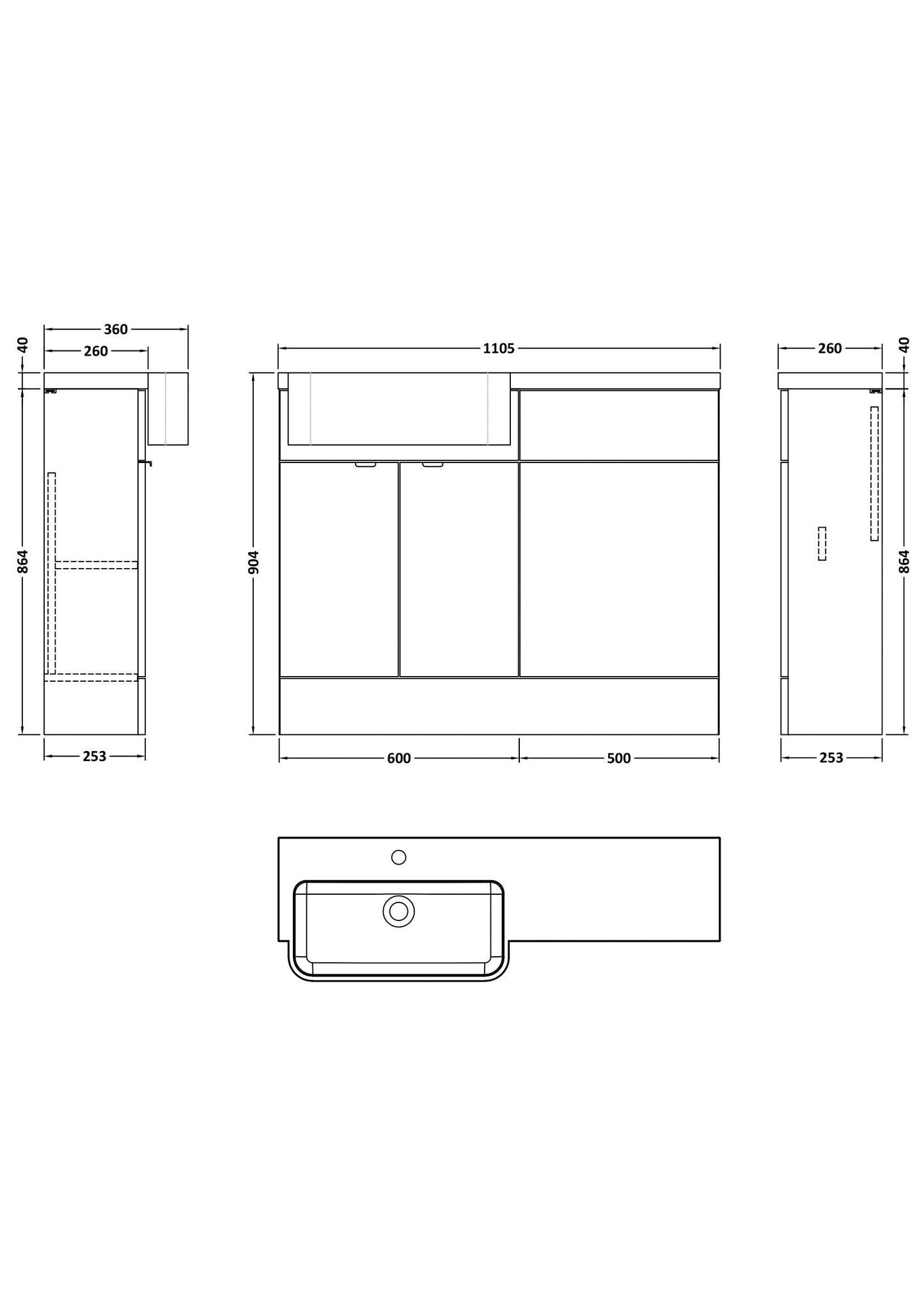 Hudson Reed Fusion 1100mm Combination Unit With Left Hand Semi Recessed Basin