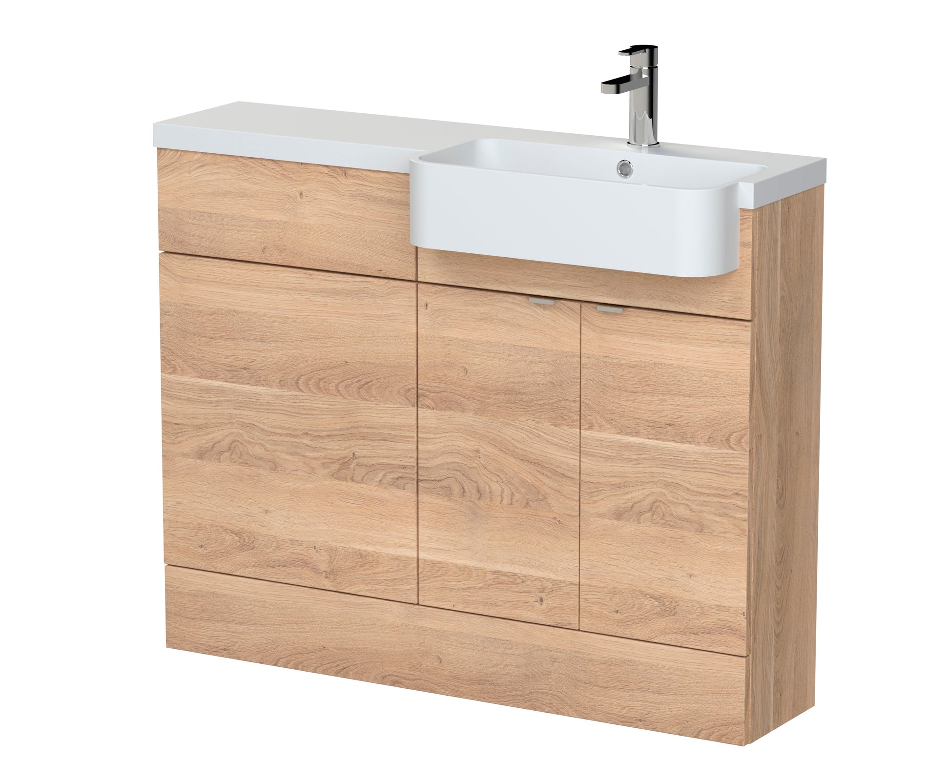 Hudson Reed Fusion 1100mm Bleached Oak Combination Unit with Right Hand Semi Recessed Basin