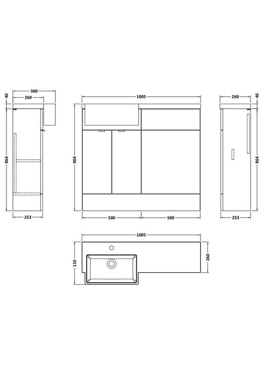Hudson Reed Fusion 1000mm Bleached Oak Left Hand Combination Unit with Semi Recessed Basin