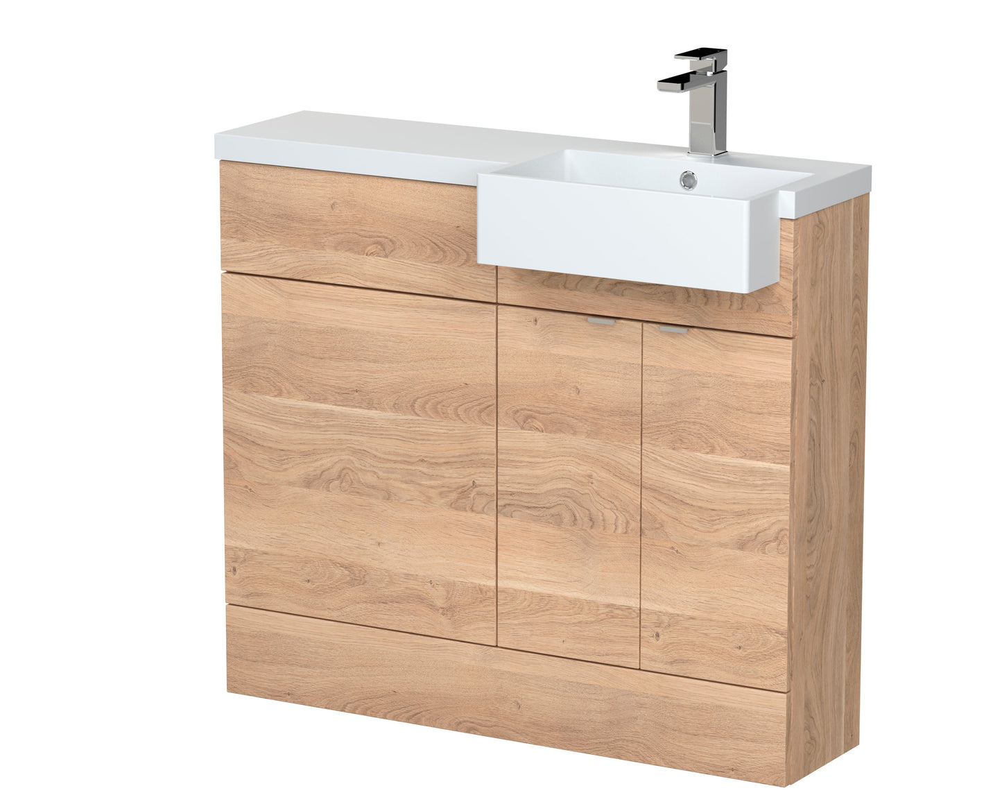 Hudson Reed Fusion 1000mm Bleached Oak Combination Unit with Right Hand Semi Recessed Basin & Soft Close