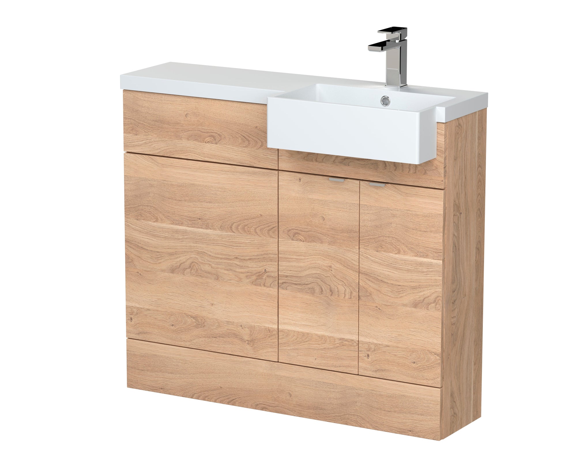 Hudson Reed Fusion 1000mm Bleached Oak Combination Unit with Right Hand Semi Recessed Basin & Soft Close