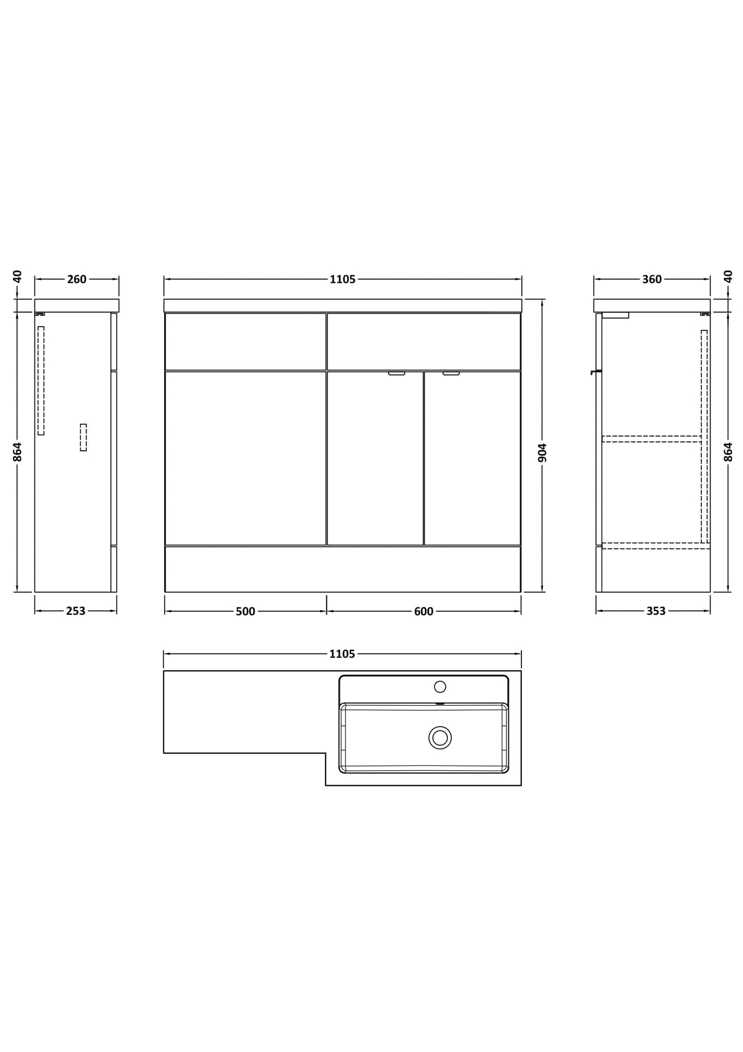 Hudson Reed Fusion 1100mm Right Hand Pebble Grey Combination Unit With Basin