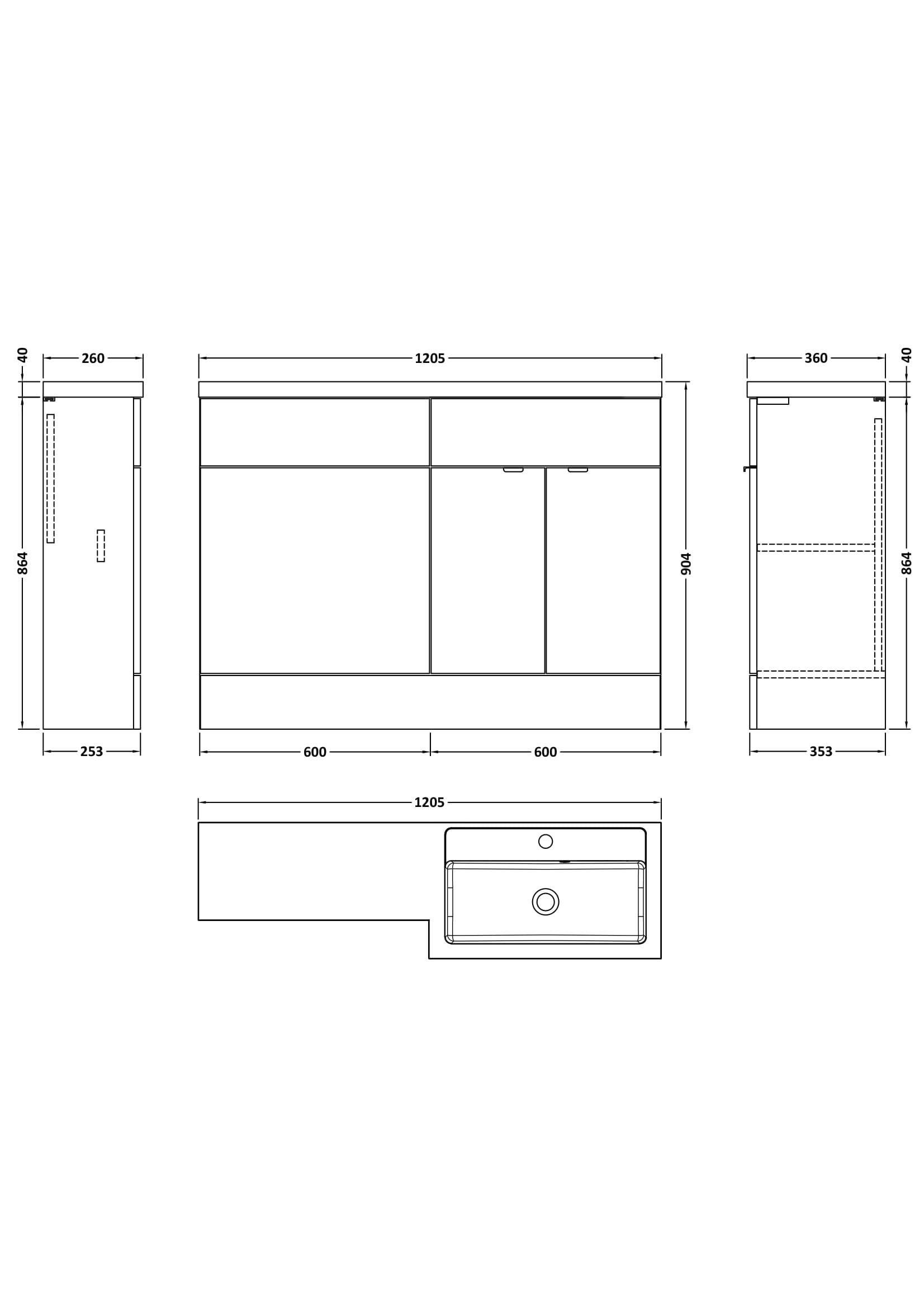 Hudson Reed Fusion 1200mm Right Hand Pebble Grey Combination Basin Unit With Handles