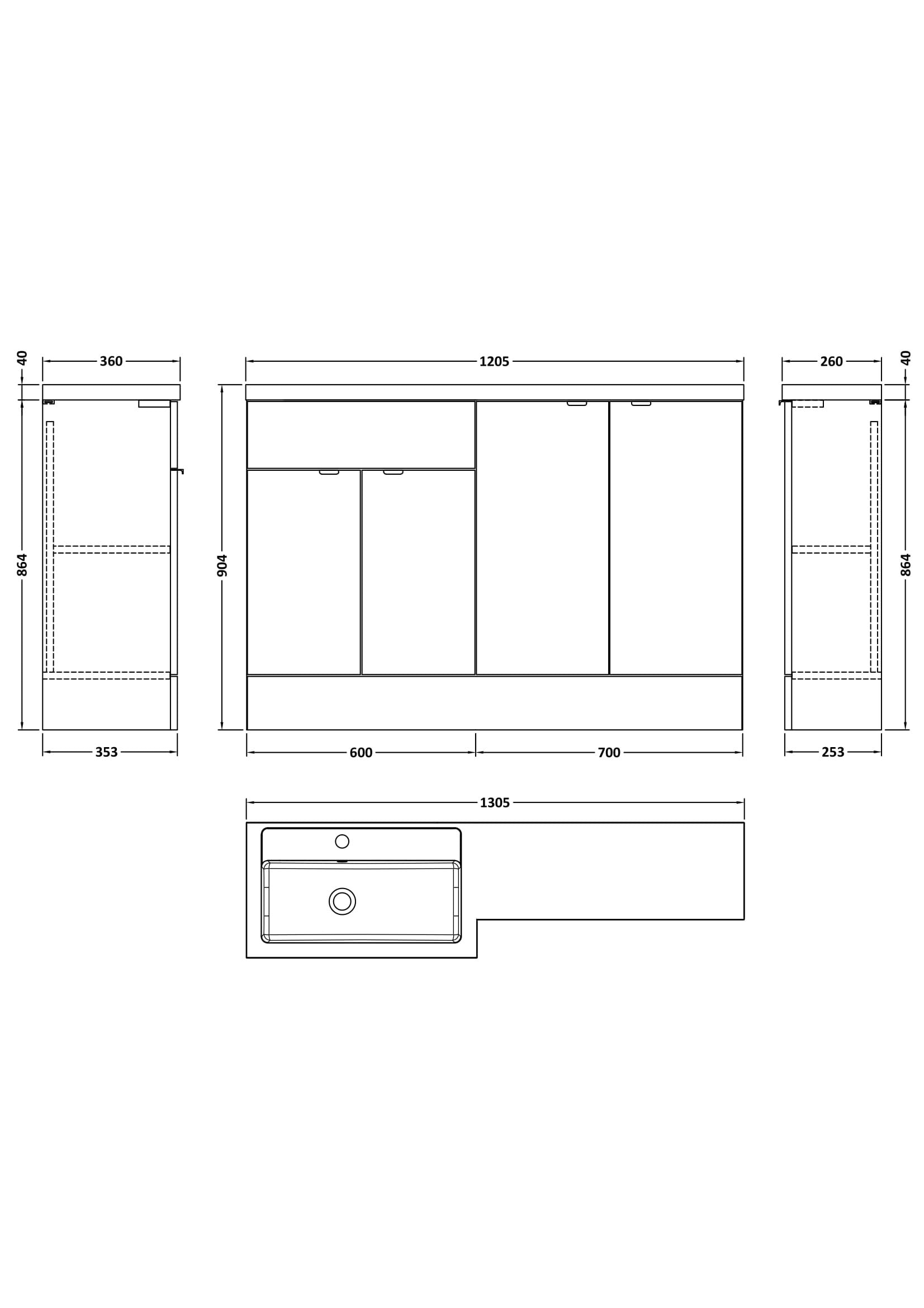 Hudson Reed Fusion 1200mm Left Hand Pebble Grey Combination Unit With Basin