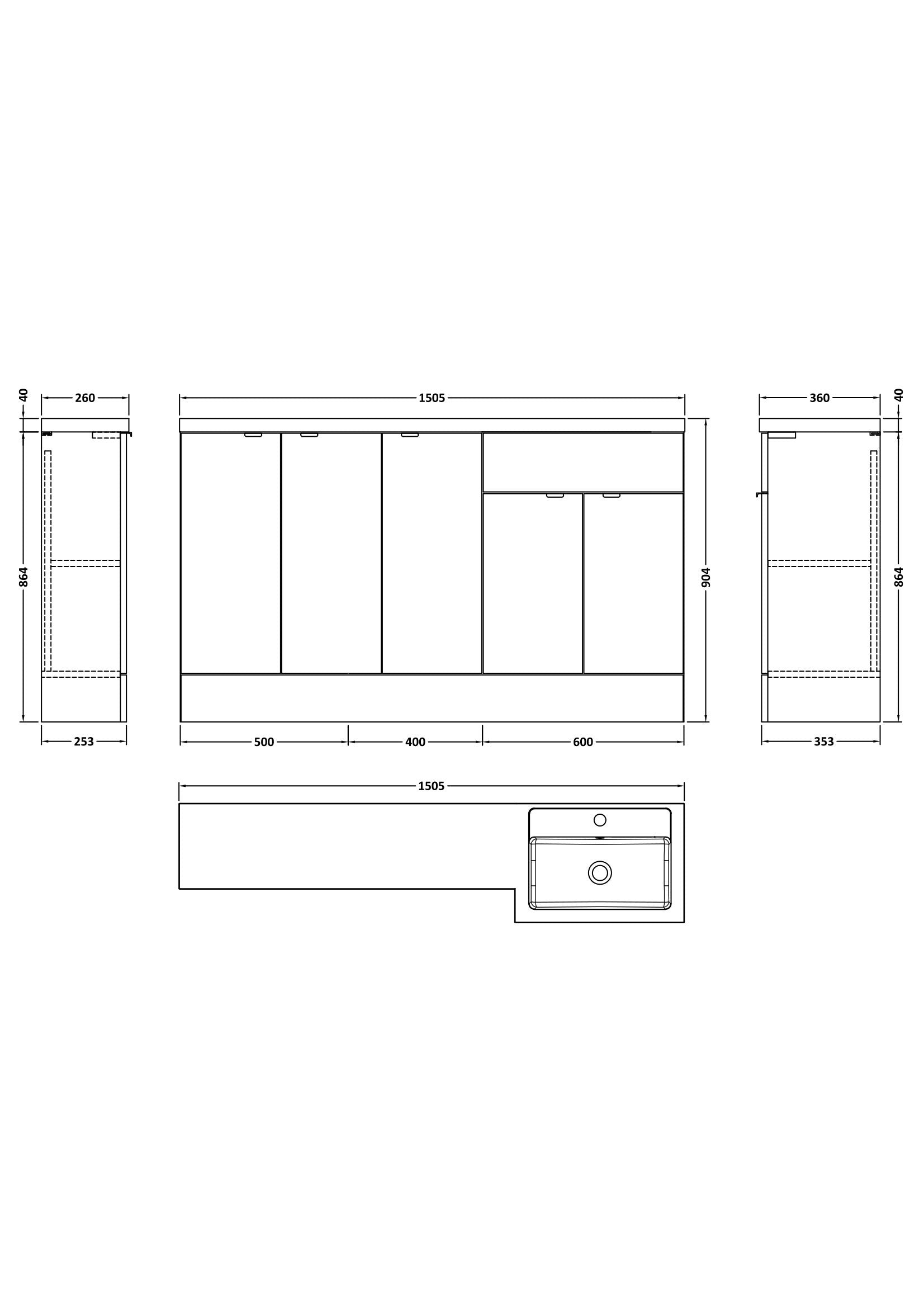 Hudson Reed Fusion 1500mm Right Hand Pebble Grey Combination Unit With 2 Handles
