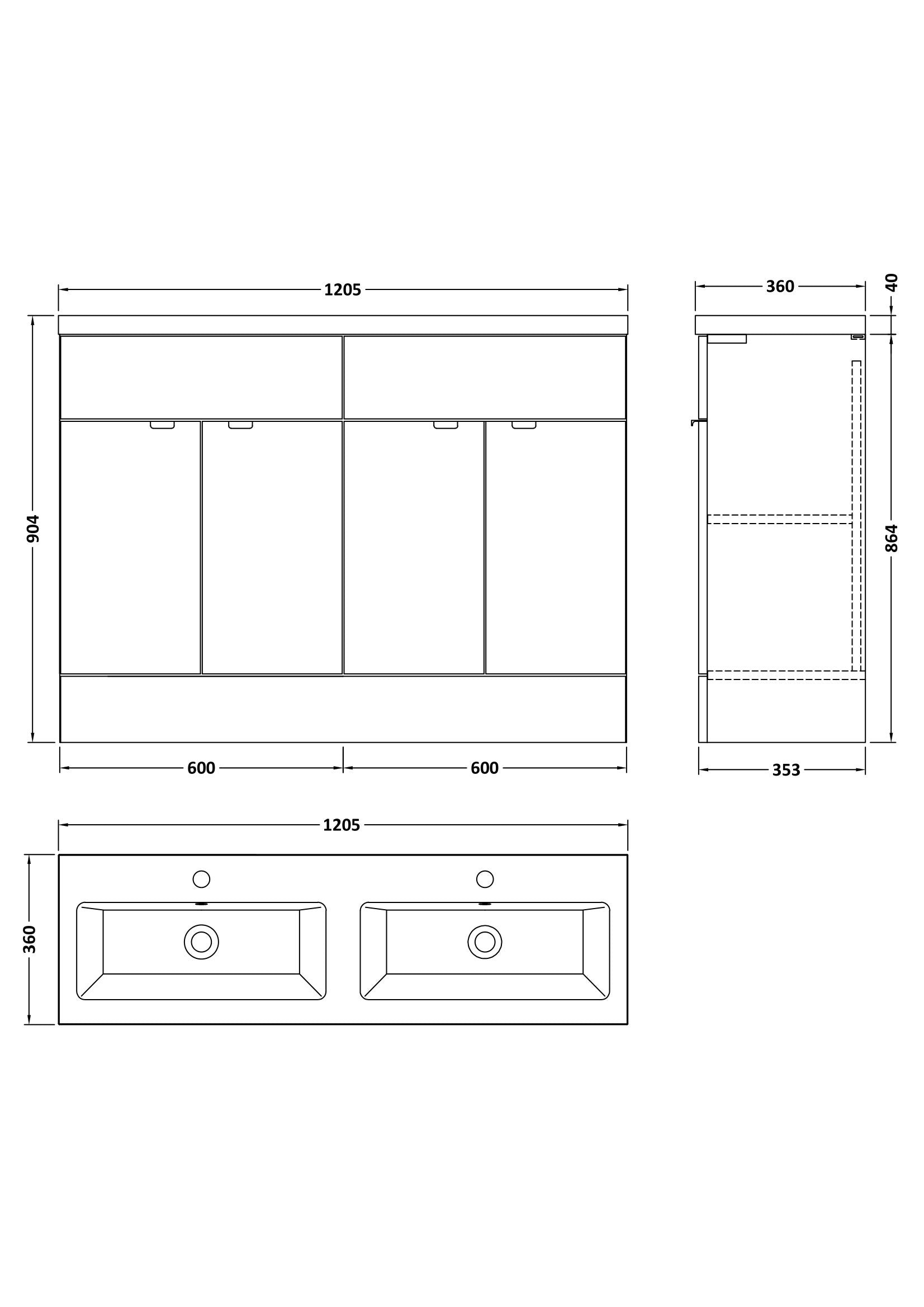 Hudson Reed Fusion 1200mm Pebble Grey 4-Door Floor Standing Vanity with Double Basin Soft Close