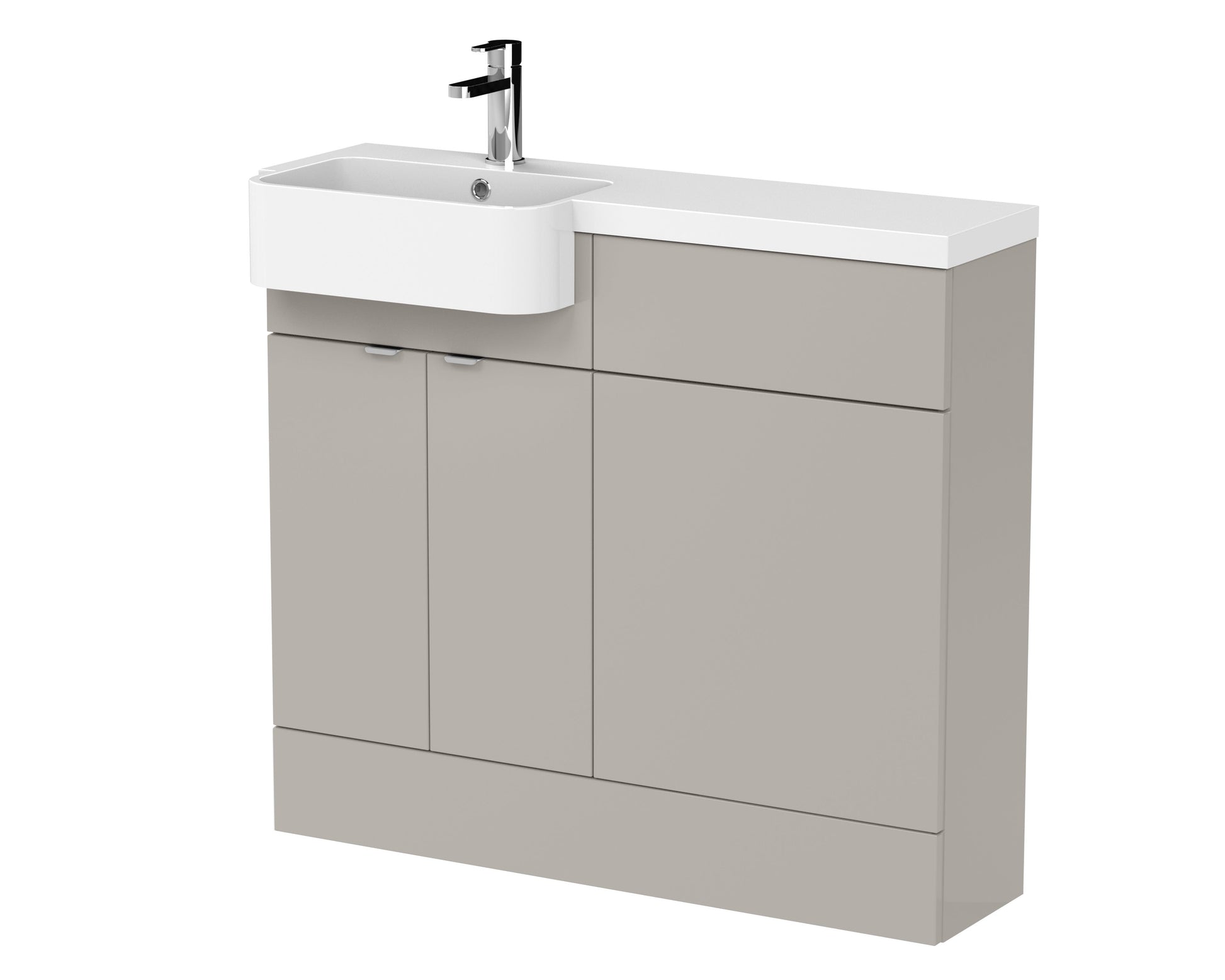 Hudson Reed Fusion 1000mm Pebble Grey Combination Unit & Left Hand Semi Recessed Basin With Soft Close Doors