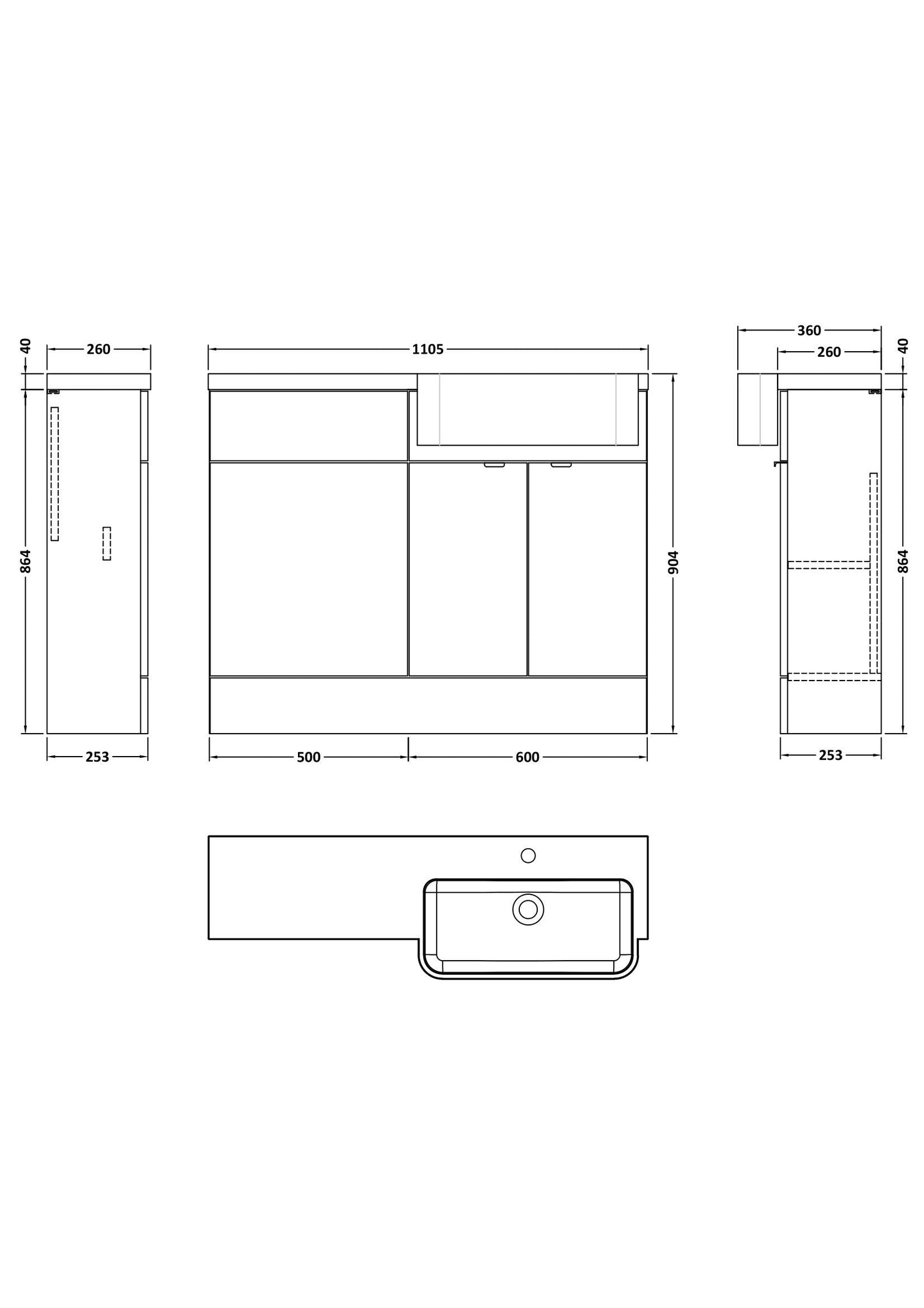 Hudson Reed Fusion 1100mm Pebble Grey Right Hand Combination Unit with Semi Recessed Basin