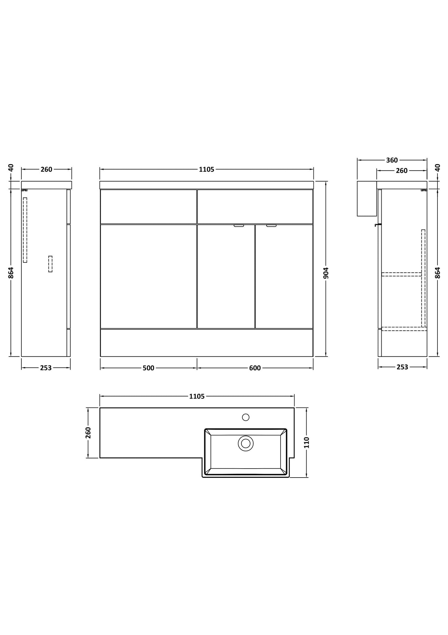 Hudson Reed Fusion 1100mm Pebble Grey Combination Unit & Right Hand Semi Recessed Basin Ready Assembled Soft Close