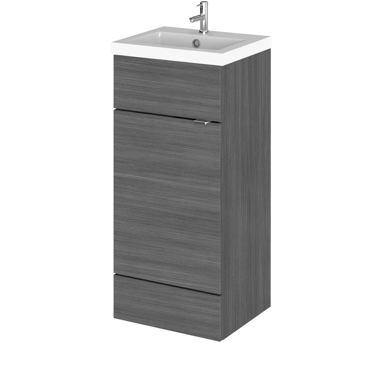Hudson Reed Fusion 400mm Anthracite Woodgrain Floor Standing 1 Door Vanity Unit & Basin