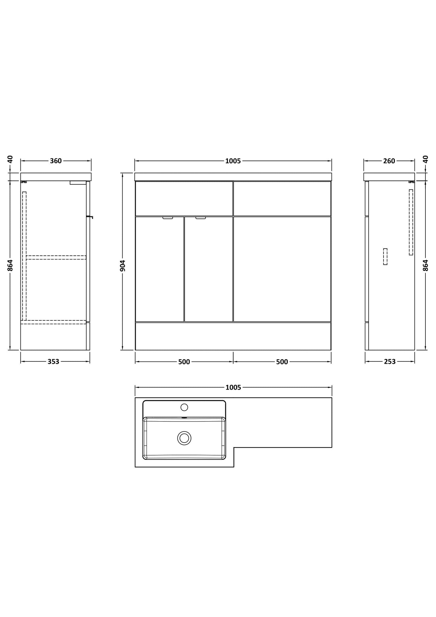 Hudson Reed Fusion 1000mm Left Hand Floor Standing 2 Door Vanity Basin & Toilet Combination With Handles