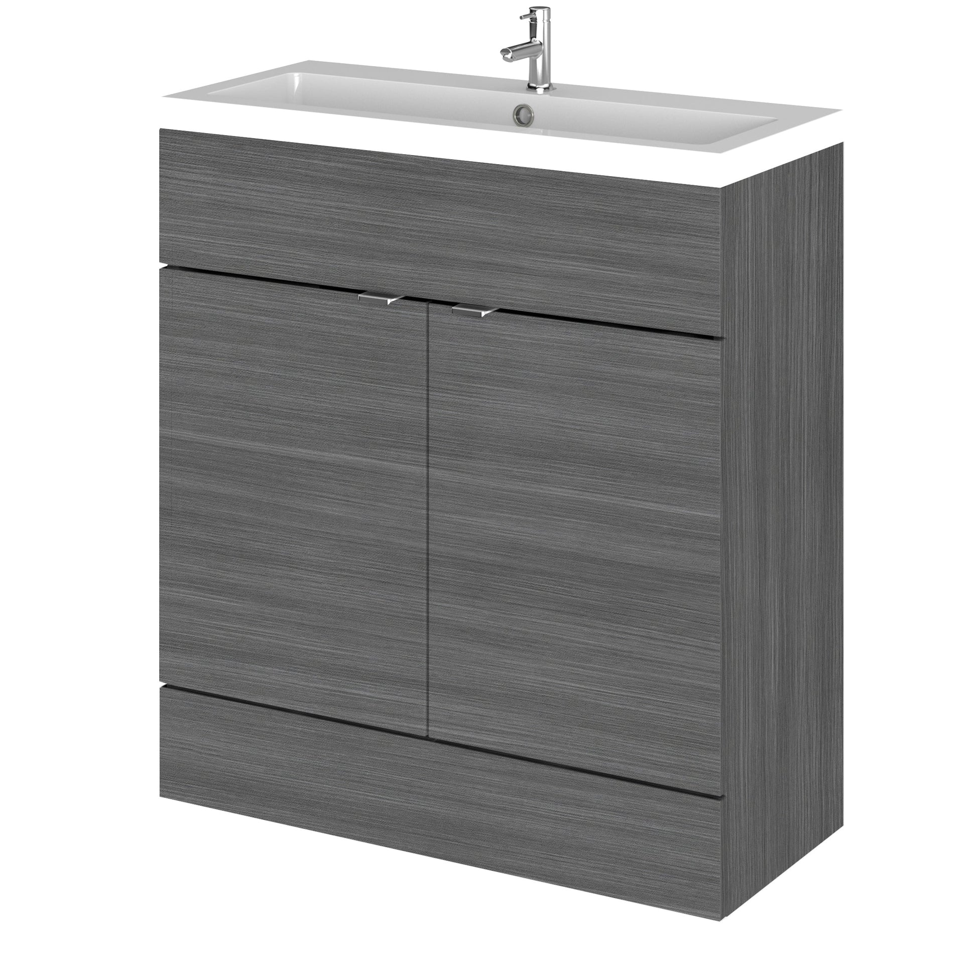 Hudson Reed Fusion 800mm Anthracite Woodgrain Floor Standing 2 Door Vanity Unit & Polymarble Basin