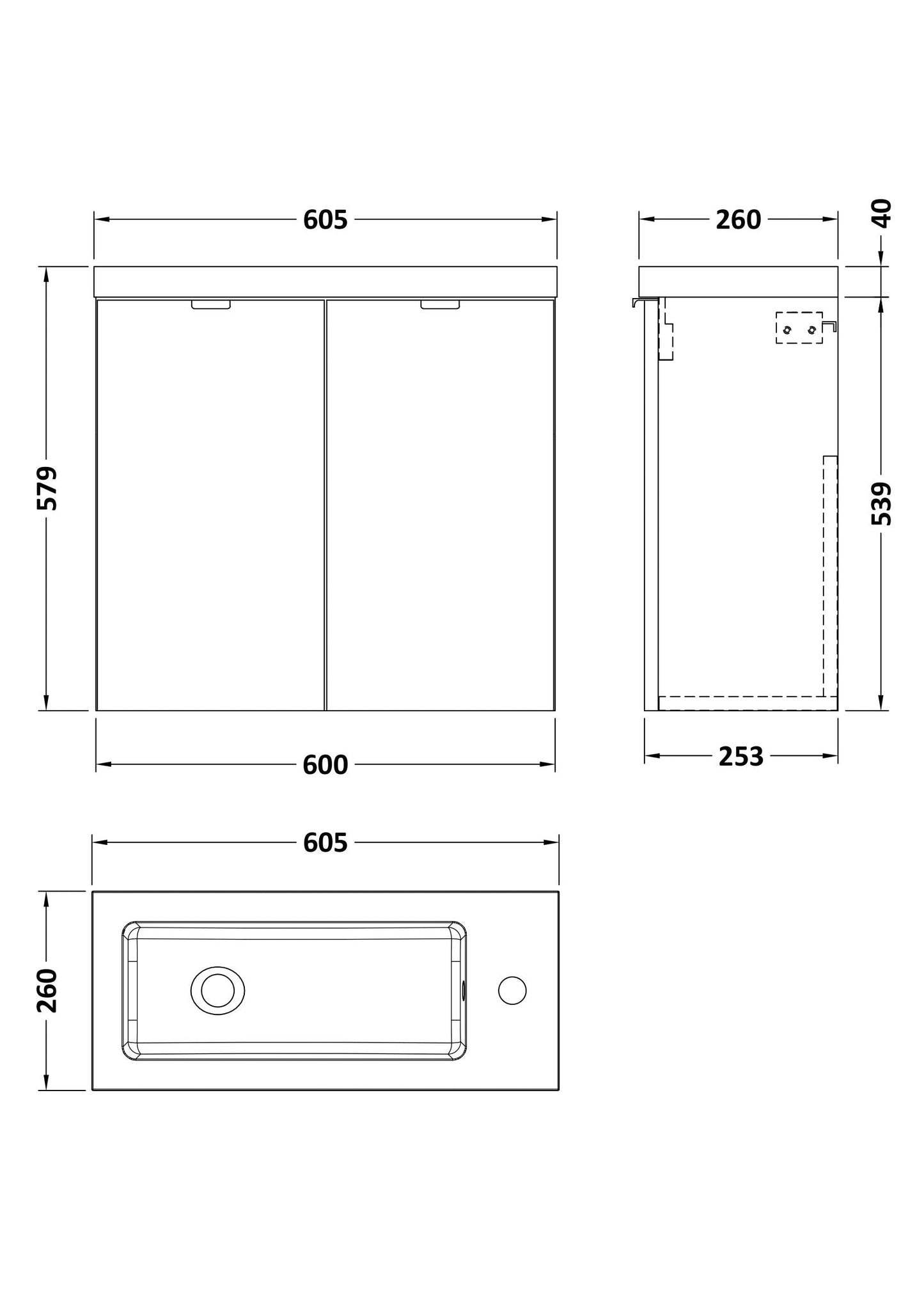 Hudson Reed Fusion 600mm Wall Hung 2 Door Vanity Unit & Polymarble Basin With Soft Close Doors