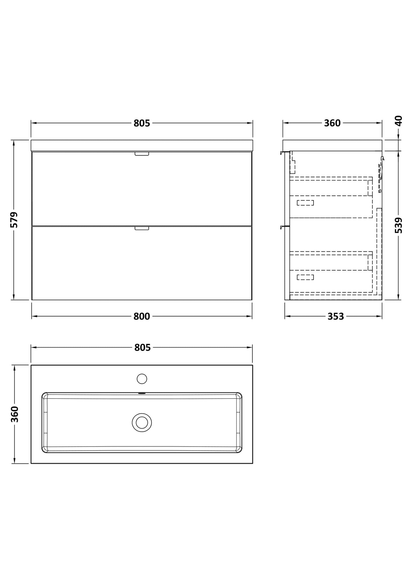 Hudson Reed Fusion 800mm Wall Hung 2 Drawer Soft Close Vanity Unit & Basin