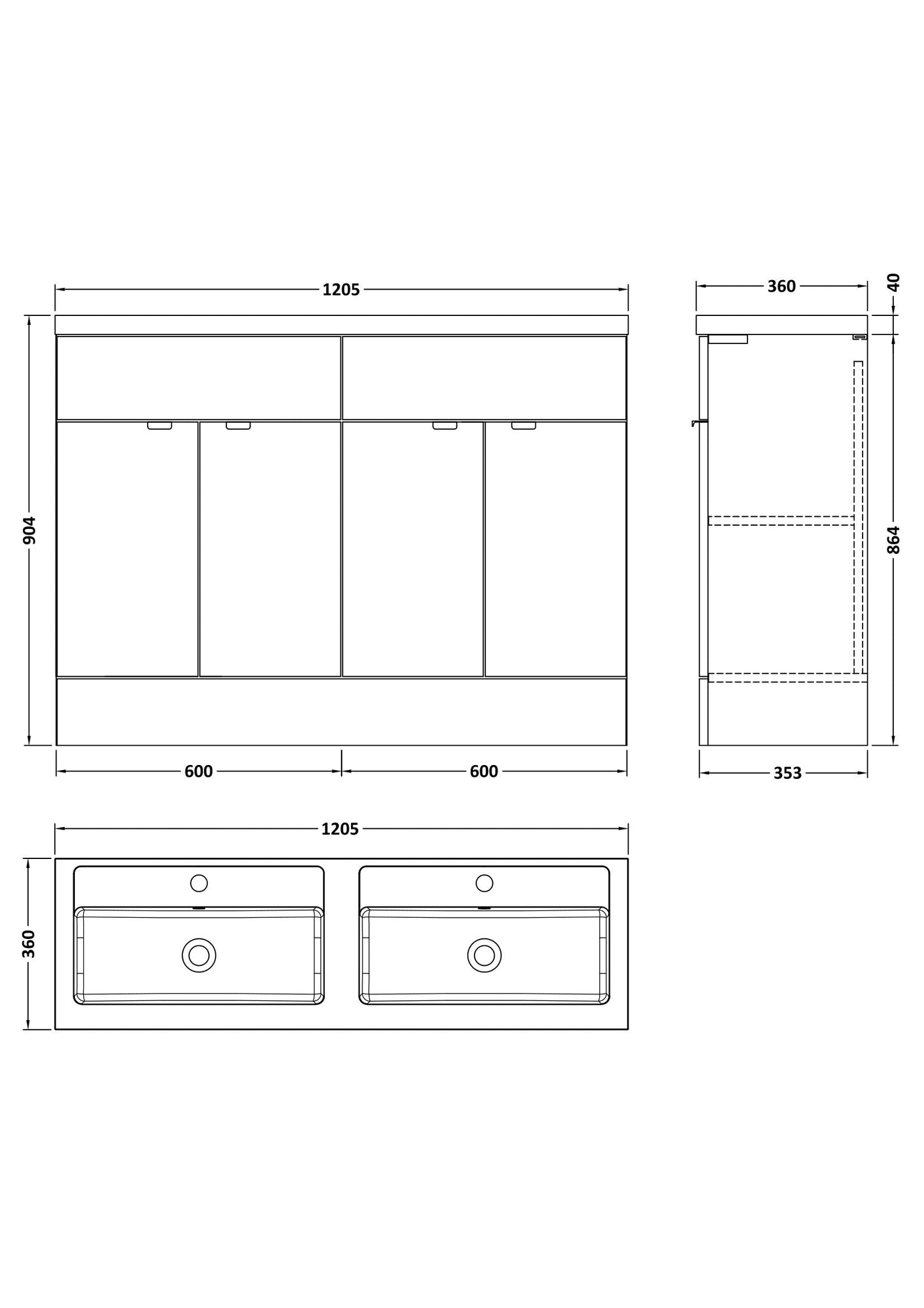 Hudson Reed Fusion 1200mm Floor Standing Vanity Unit with Twin Polymarble Basin