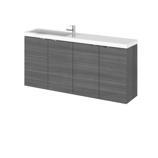 Hudson Reed Fusion 1200mm Anthracite Woodgrain Wall Hung Compact Vanity Unit & Basin With Soft Close