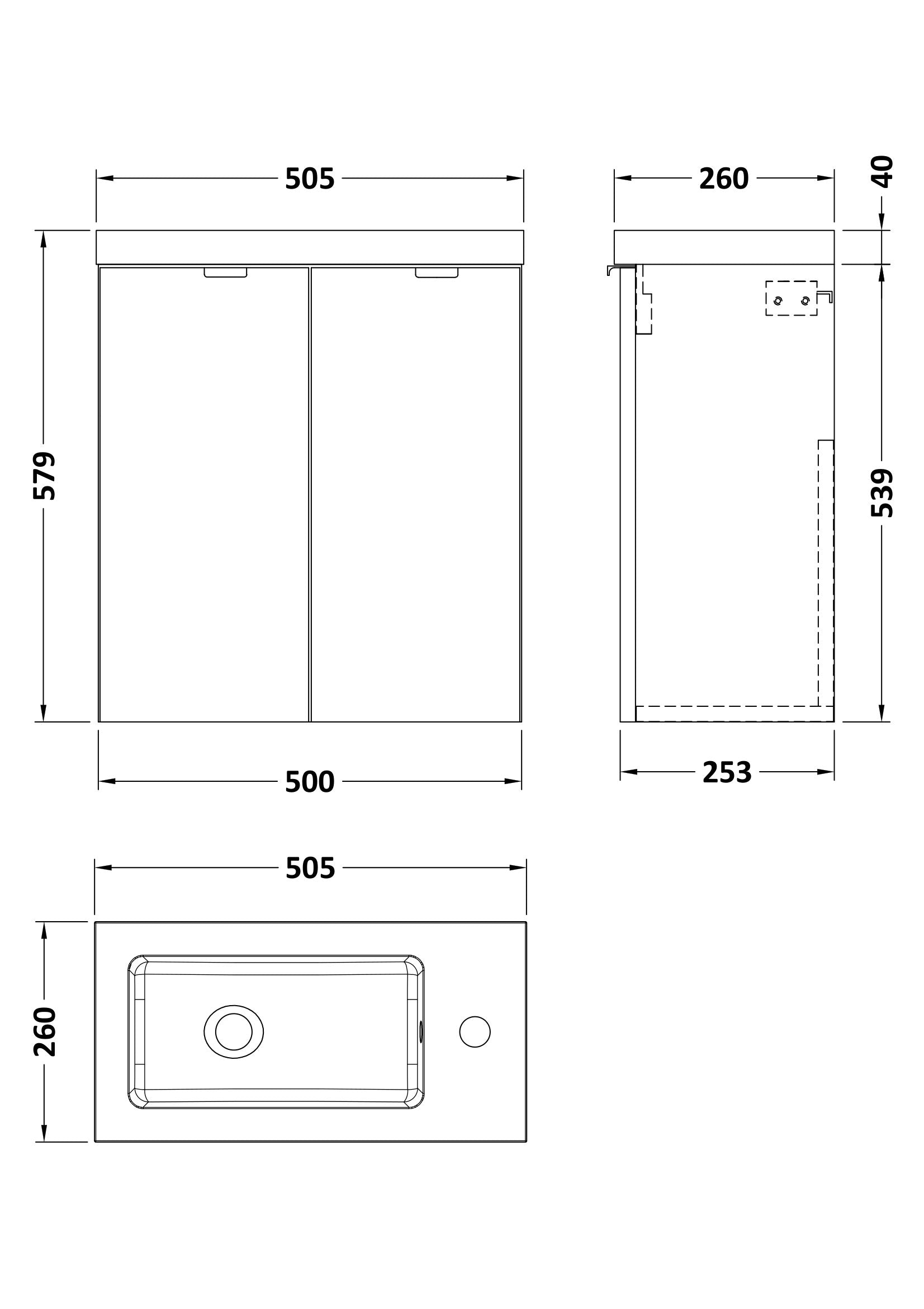 Hudson Reed Fusion Compact 500mm Anthracite Woodgrain Wall Hung 2 Door Vanity Unit & Polymarble Basin