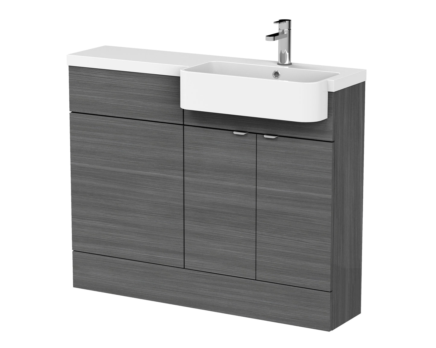 Hudson Reed Fusion 1100mm Floor Standing 2 Door Vanity Unit & Toilet with Right Hand Semi Recessed Basin Soft Close